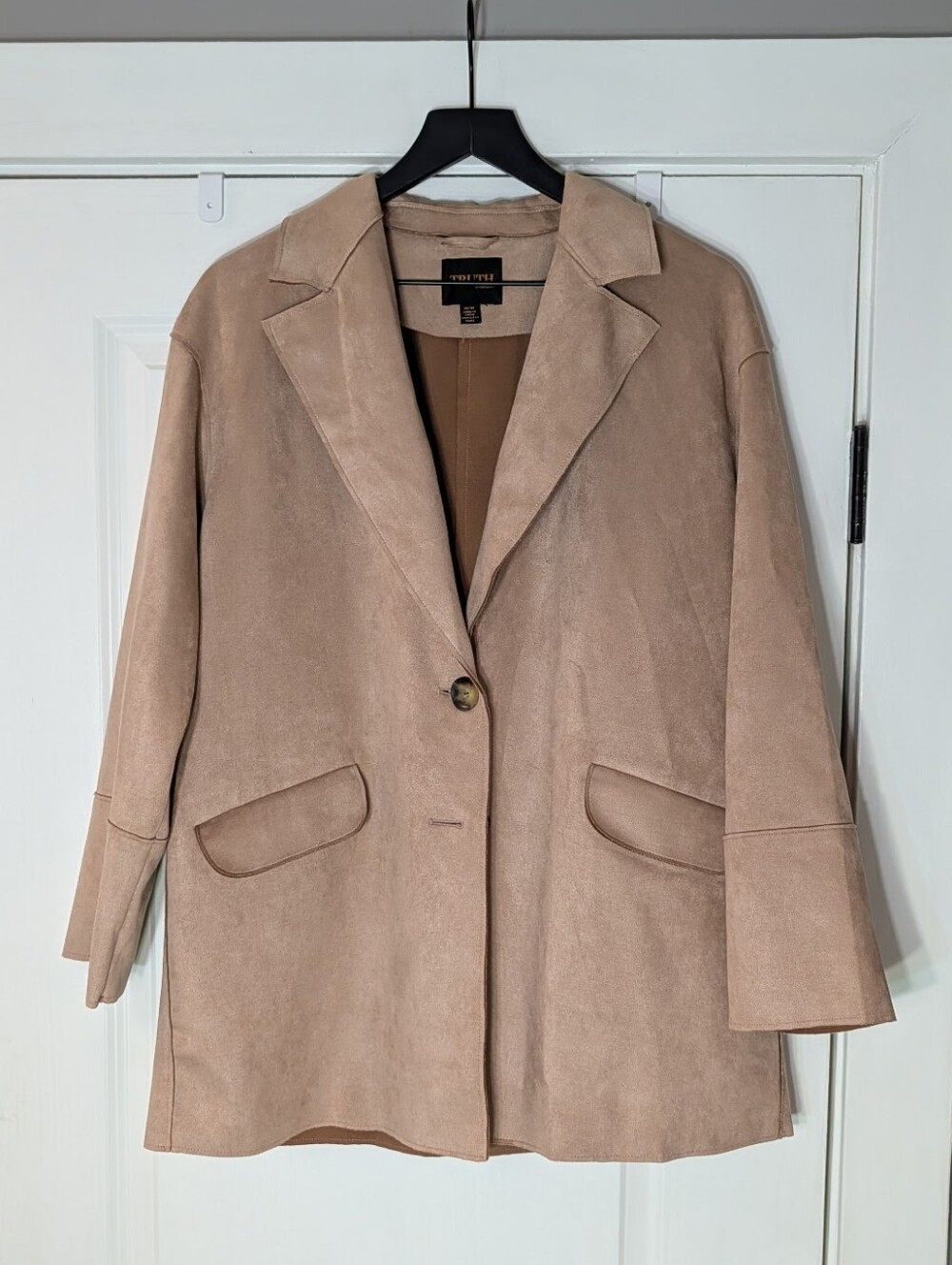 Light Beige Faux Suede Single-Button Blazer